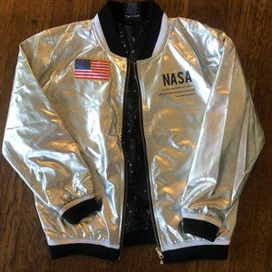 NASA Silver Bomber Jacket Kids, L, Buzz Aldron